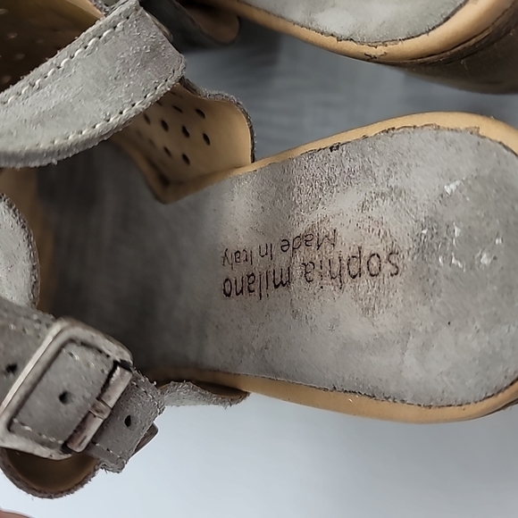 Sophia Milano Grey Perforated Suede Sling Back Sandal Heels Size 8 - Picture 5 of 8